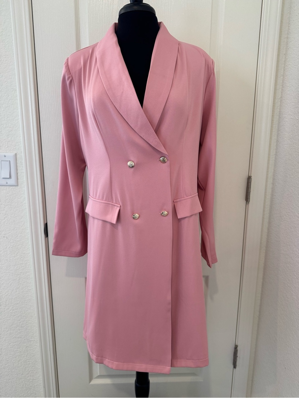 Double-Breasted Pink Blazer Dress